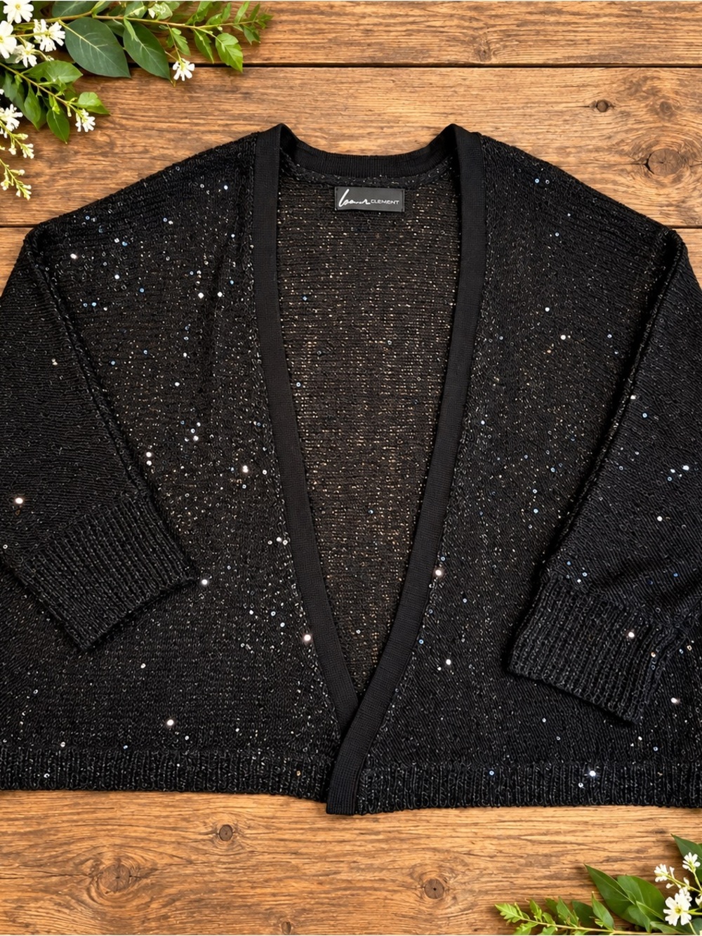 Lane Bryant Black Sequin Open Front Cropped Cardigan Jacket XL